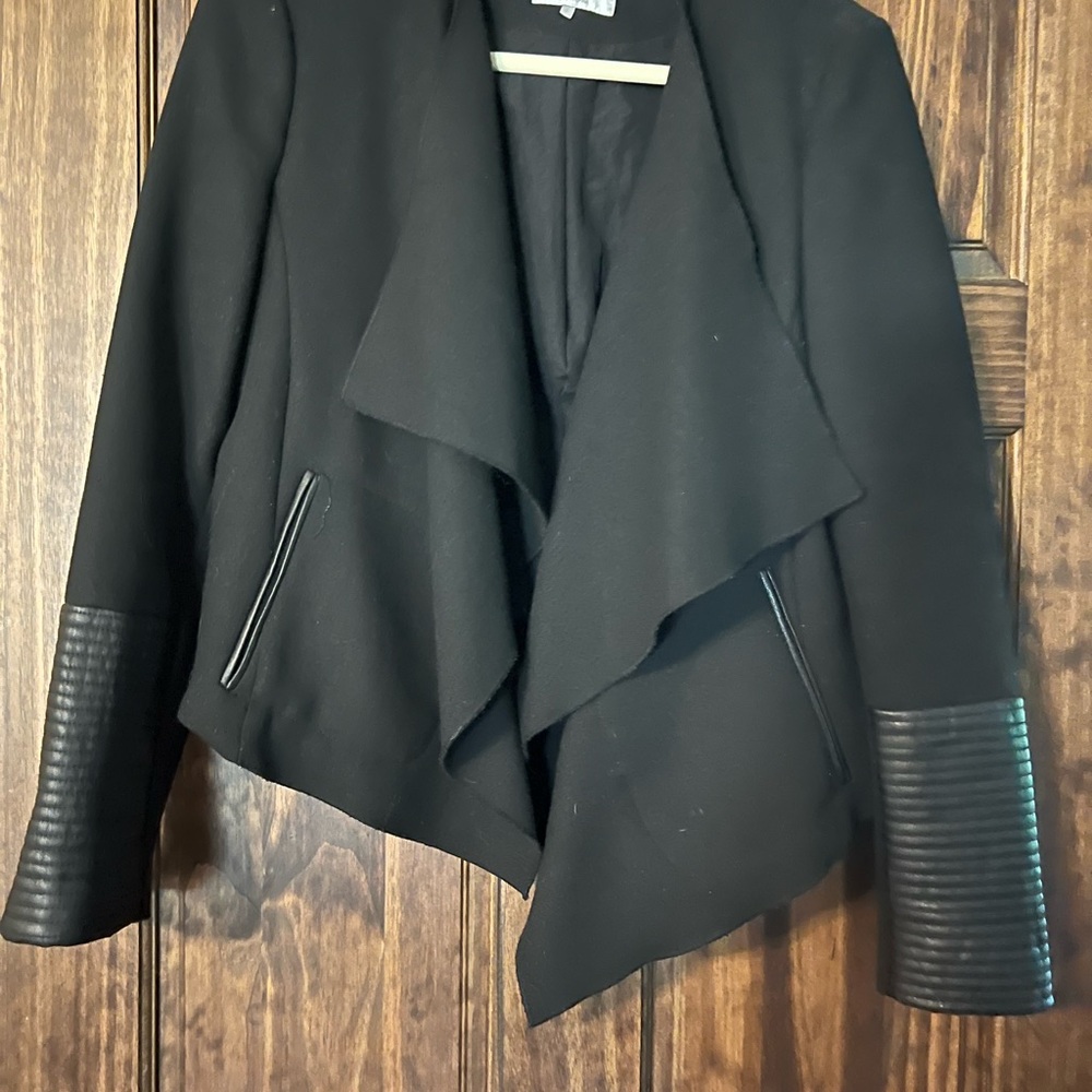 Zara Black Blazer with Waterfall Draped Front and Ribbed Sleeves